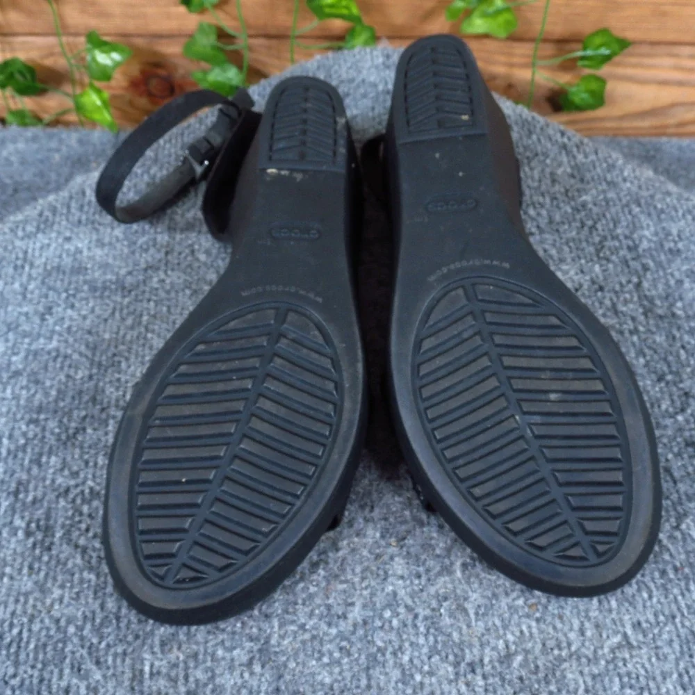 Crocs LeighAnn Women Wedge Sandal Size 9 Comfort Walking Black Sequin Strap
